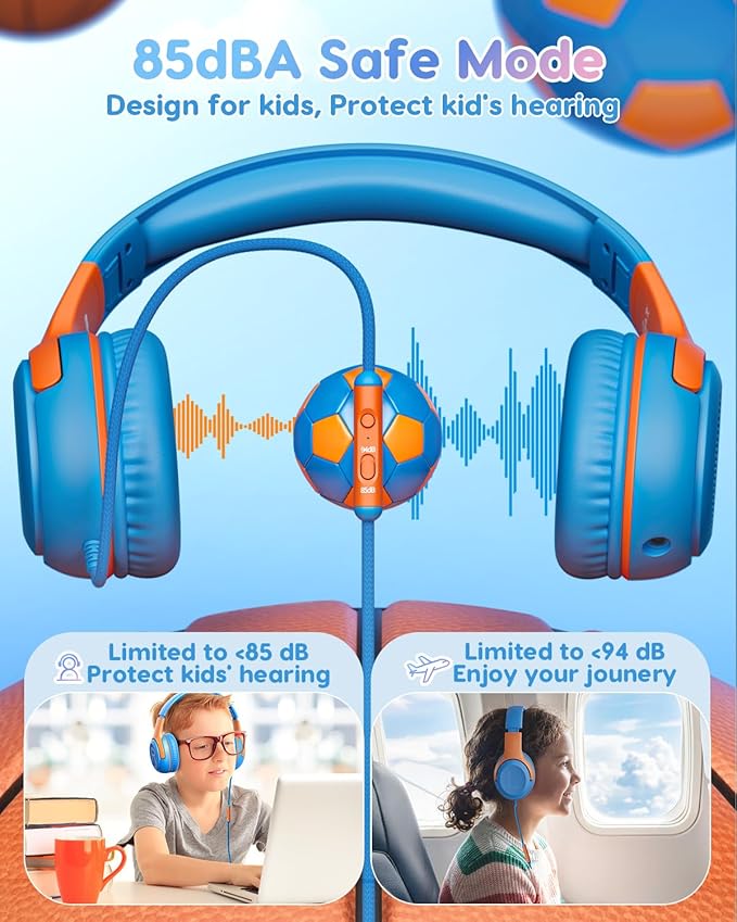 awatrue Kids Headphones Wired Toddler Headphones with Microphone, Over-Ear Headphones, 85/94dB Volume-Limiting, 3.5mm Jack, Foldable On-Ear Design - Safe & Comfortable for Learning & Entertainment