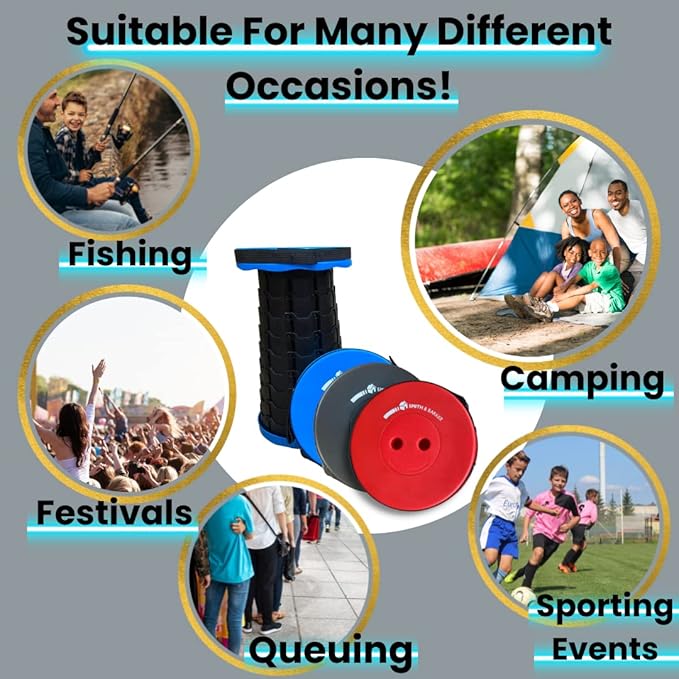 Smith & Barker Upgraded for 2025 Premium Telescopic Folding Stool for Adults and Children Outdoor Indoor Portable Collapsible Foldable Fishing Hiking Camping Festivals Seat (Blue)