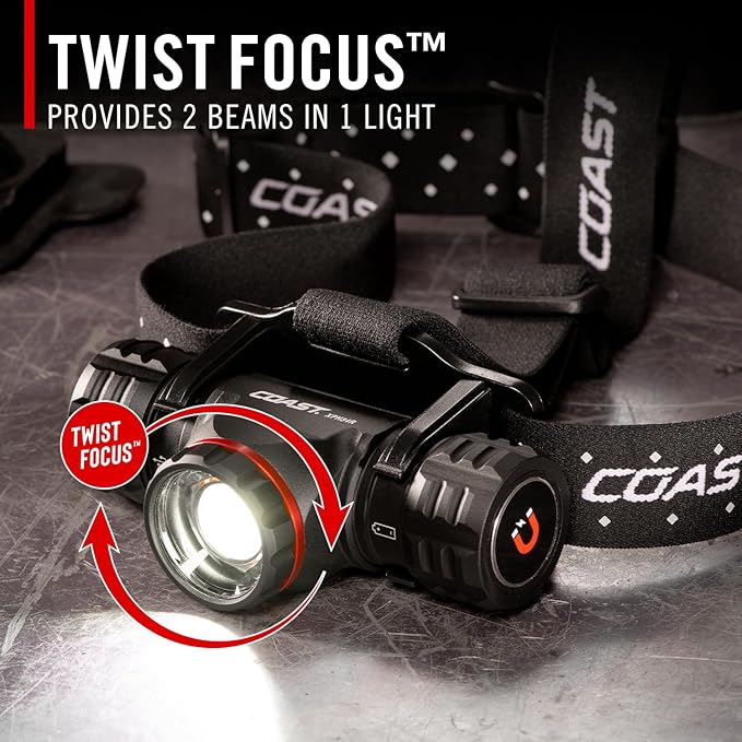 Coast® XPH34R 2075 Lumen USB-C Rechargeable-Dual Power LED Headlamp withPURE Beam® Twist Focus™ and Magnetic Base