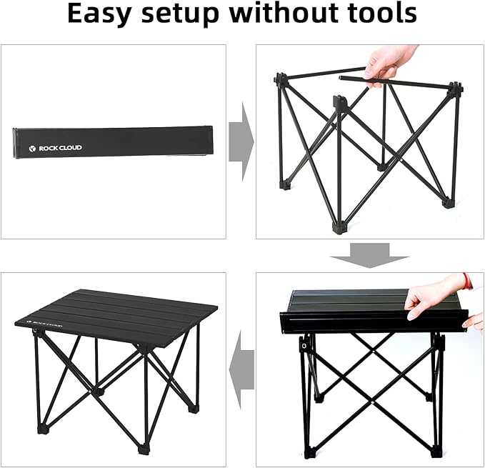 ROCK CLOUD Portable Camping Table Ultralight Aluminum Camp Table Folding Compact Beach Table for Camping Hiking Backpacking Outdoor Picnic(Reinforced Frame-Small)