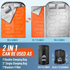 MEREZA Double Sleeping Bag for Adults Mens with Pillow, XL Queen Size Two Person Sleeping Bag for All Season Camping Hiking Backpacking 2 Person Sleeping Bags for Cold Weather & Warm