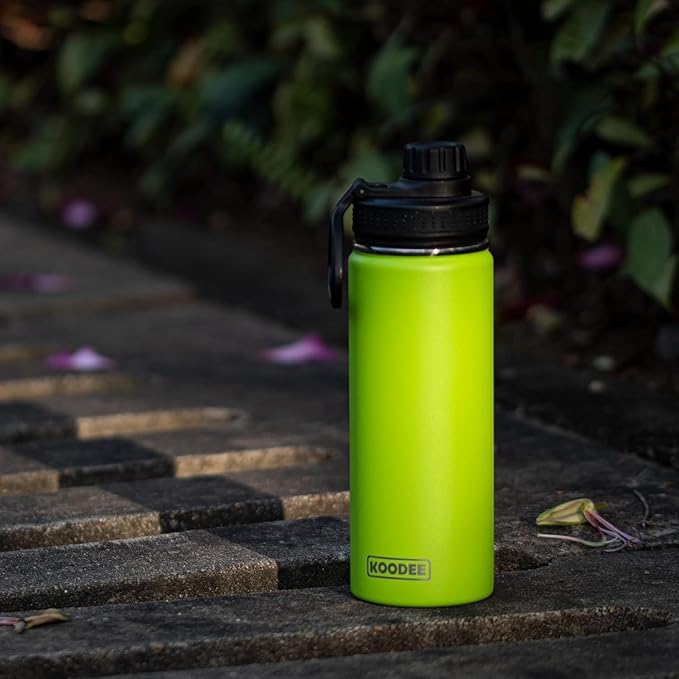 koodee Water Bottle-16 oz Stainless Steel Double Wall Vacuum Insulated Water Bottle for Gorls and Women, Reusable Metal Water Flask with Leakproof Spout Lid (Apple Green)