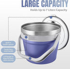 COKTIK 7L Vacuum Insulated Ice Bucket with Lid and Scoop& Tongs，Large capacity Stainless Steel Beverage Bucket for Cocktail, Champagne, Wine, Beer，Large Parties（Purple Suit）