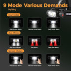 Headlamp Rechargeable, 2000 Lumen Super Bright LED Head Lamps with Red Light, 6 Modes Motion Sensor Magnetic Headband Flashlight, 4000 mAh Battery Powered Adjustable Head Lights for Adults Outdoor