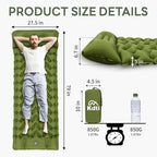 Camping Sleeping Pad with Pillow, Built-in Foot Pump Inflatable Sleeping Pad, Ultralight Air Mattress, Durable Waterproof Camping Pad for for Tent, Backpacking, Hiking