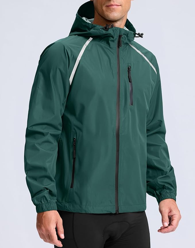 Men's Cycling Rain Jackets Waterproof Running Bike Windbreaker Lightweight Packable Hooded Jacket