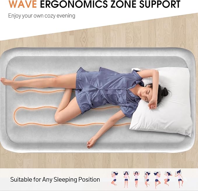 DIVON Twin Air Mattress with Built in Pump Raised,18” Inflatable Mattress with Wave Design,Blow Up Mattress in 2 Mins,Single Twin Size Air Mattress for Guest, Thicker AirBed,Colchon Inflable-330Lbs