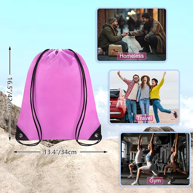 Grneric Drawstring Backpack Bulk 70Pcs String Backpack Drawstring Bags Cinch Bag Sackpack for Men Women Gym(Pink)