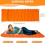 Extra Thick 4.8" Camping Sleeping Pad, Inflatable Sleeping Pad with Pillow, 78"x27", Ultralight Camping Mattress Pad with Built-in Foot Pump for Tent,Hiking,Backpacking & Picnic (Orange)