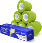 RISEN Cohesive Bandage 2” x 5 Yards, 6 Rolls, Self Adherent Wrap Medical Tape, Adhesive Flexible Breathable First Aid Gauze Ideal for Stretch Athletic