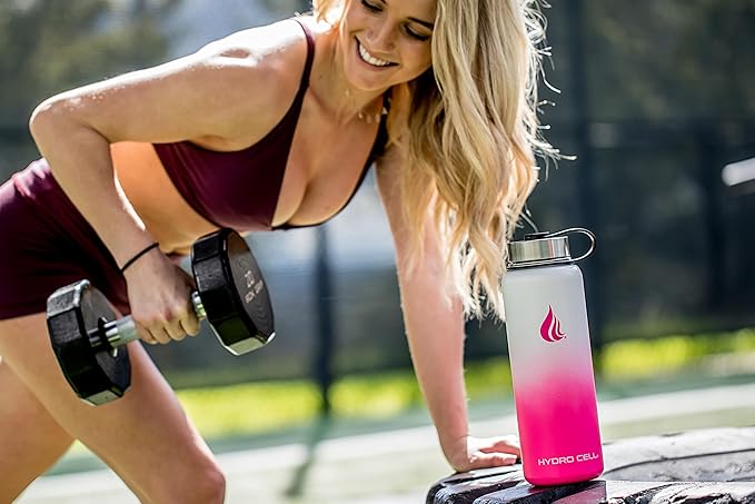 HYDRO CELL Stainless Steel Insulated Water Bottle with Straw - For Cold & Hot Drinks - Metal Vacuum Flask with Screw Cap and Modern Leakproof Sport Thermos for Adults (White/Pink 40oz)