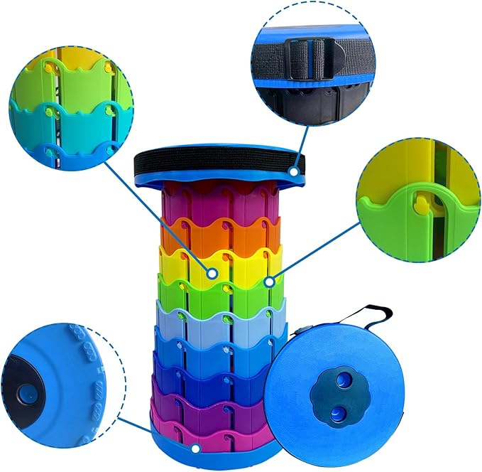 Jakuva Upgraded Travel Camping Stool, Retractable Folding Stool,Collapsible Telescoping Portable Stool with Max Load 360lbs for Adults for Indoor Outdoor Hiking Gardening, Blue
