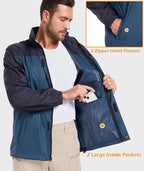 MANSDOUR Men's Packable Rain Jacket Waterproof Lightweight Windbreaker Cycling Golf Hiking Reflective Raincoat with Hood