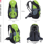 Bseash 50L Hiking Backpack, Water Resistant Lightweight Outdoor Sport Daypack Travel Bag for Camping Climbing Skiing Cycling (Green - No Shoe Compartment)