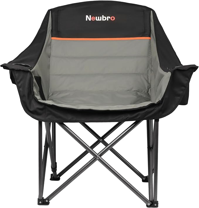 Oversized Camping Chair with Cooler Bag, XL Fully Padded Folding Portable Camping Chairs for Adults, Big Heavy Duty Outdoor Patio Lawn Chair with Arm Cup Holder Supports 450lbs