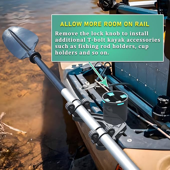 DoubleHeader Kayak Track Paddle Holder, Save Kayak Track Space, Kayak Paddle Clip, Kayak Track Mount Accessories, Kayak Oar/Fishing Net/Gaff Holder for Fishing, Kayak Fishing Accessories