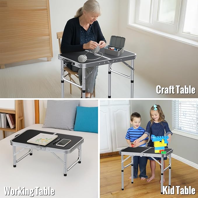 GARLLEN 2ft Folding Camping Table, Portable Picnic Table with 3 Adjustable Height, Lightweight Aluminum Outdoor Table for BBQ, Camping, Dinning, 22.8" L x 15.7" W, Silver