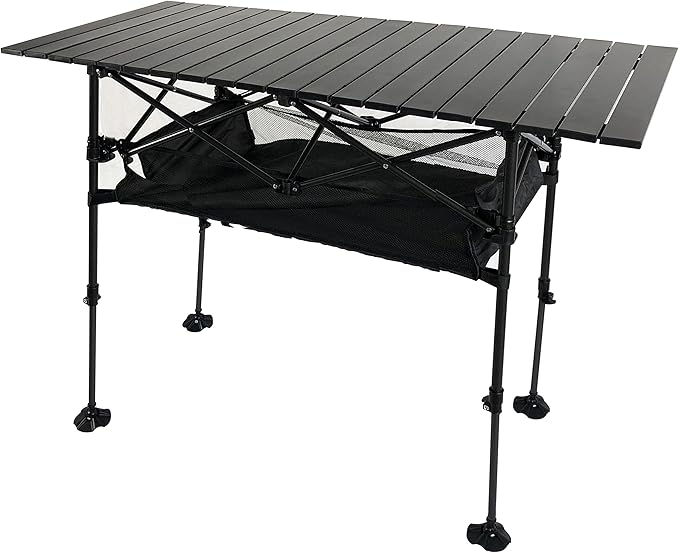 LEADALLWAY Adjustable Height Aluminum Camping Table Folding Portable Outdoor Table with Large Storage Organizer and Carrying Bags Big Foot Upgrade Collapsible Picnic Table 47(L) x22(W)