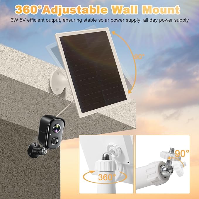 Solar Panel Charger for Arlo Essential 2K Outdoor(2nd Gen)/Essential XL Camera(2nd Gen)/Essential Spotlight, 5V 6W Continuously Charging, 9.8ft Cable, Weatherproof (2Pack)