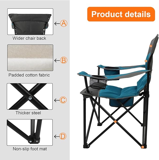 Northroad Foldable Camping Chair Heavy-Duty Outdoor Folding Chair Support Up to 300lbs for Hiking, Picnics, Patio, Beach, Fishing (Blue)
