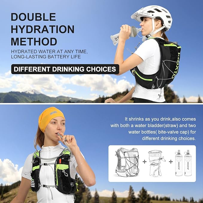 INOXTO Hydration Vest Backpack,Lightweight Water Running Vest Pack with 1.5L Water Bladder Bag Daypack for Hiking Trail Running Cycling Race Marathon for Women Men