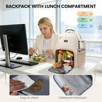 LOVEVOOK Lunch Backpack with Lunch Compartment,15.6 Inch Laptop Work Travel Insulated Cooler Backpack,Waterproof College Teacher Lunch Bag with Tumbler Holder,Gifts for Men Women,Beige-Nude-Logam plum