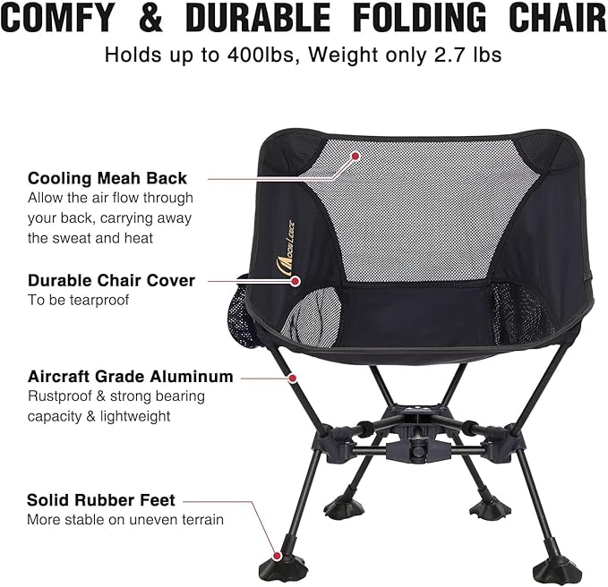 MOON LENCE Portable Camping Chair Backpacking Chair - The 4th Generation Ultralight Folding Chair - Compact, Lightweight Foldable Chairs for Hiking Mountaineering, Beach