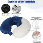 SAIREIDER Travel Pillow 100% Memory Foam Airplanes Neck Pillows -Prevent The Heads from Falling Forward Travel Neck Pillows with Sleep Mask and Earplugs (Navy Blue)