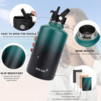 Water Bottle Insulated 32oz 40oz 64oz 128oz Straw Lid Spout Lid & 3 Lids, Leak Proof, Vacuum Insulated,Stainless Steel Water Bottle Wide Mouth for Sports, Gym or Office