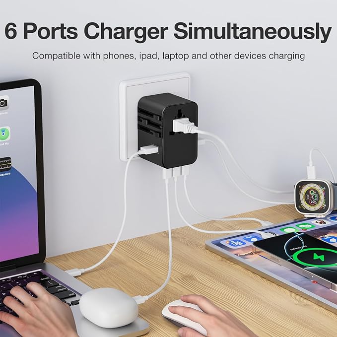 45W Universal Travel Adapter – Compact Plug with 3 USB-C & 2 USB-A Ports for EU/UK/US/AU, International Power Adapter Worldwide Charger, CE/FCC/RoHS Certified (Black)