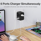 45W Universal Travel Adapter – Compact Plug with 3 USB-C & 2 USB-A Ports for EU/UK/US/AU, International Power Adapter Worldwide Charger, CE/FCC/RoHS Certified (Black)