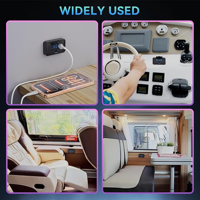 4PCS 108W 4 Ports 12V RV USB Switch Outlet, 2 * 36W PD3.0 Type-C + 2 * 18W QC3.0 Quick Charge Panel Wall Mount Car Charger Socket Waterproof Multi-Port Adapter for Marine Truck Boat ATV Bus