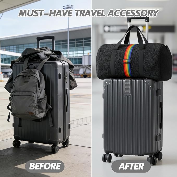 2Pcs Luggage Straps for Suitcases, Adjustable Luggage Connector Straps, Luggage Straps Bag Bungee, Add a Bag Easy to Travel Suitcase (Red)