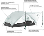 Naturehike Mongar UL 1-2 Person Backpacking Tent,15D Nylon Waterproof Ultralight One Person Two Person Tent with Footprint