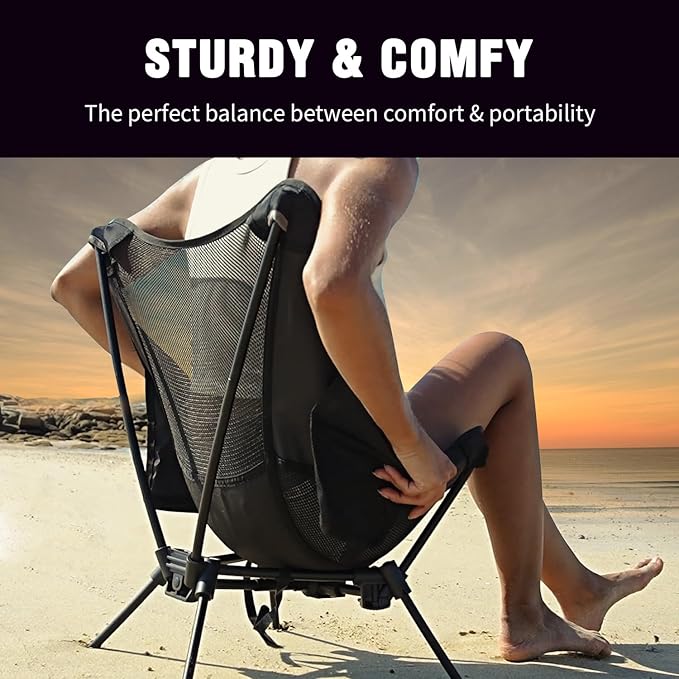 MOON LENCE Portable Camping Chair Lightweight Foldable Chair - The 4th Generation Portable Folding Chair - Compact, Ultralight Folding Chairs for Hiking Mountaineering Beach