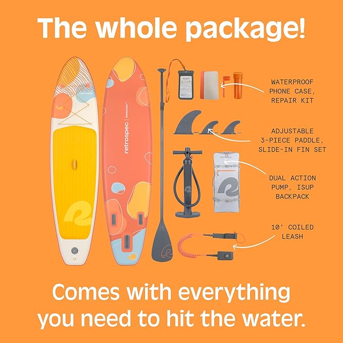 Retrospec Weekender Inflatable Stand Up Paddle Board Includes Paddle, Pump, and Accessories 10’6” Lightweight iSUP, Puncture Resistant Inflatable Paddle Board for Adults