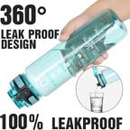 OLDLEY Water Bottle, 32oz Motivational Sports Water Bottle with Time Marker - Times to Drink - Tritan, BPA Free, Wide Mouth Leakproof,Surfer (1 Bottle)