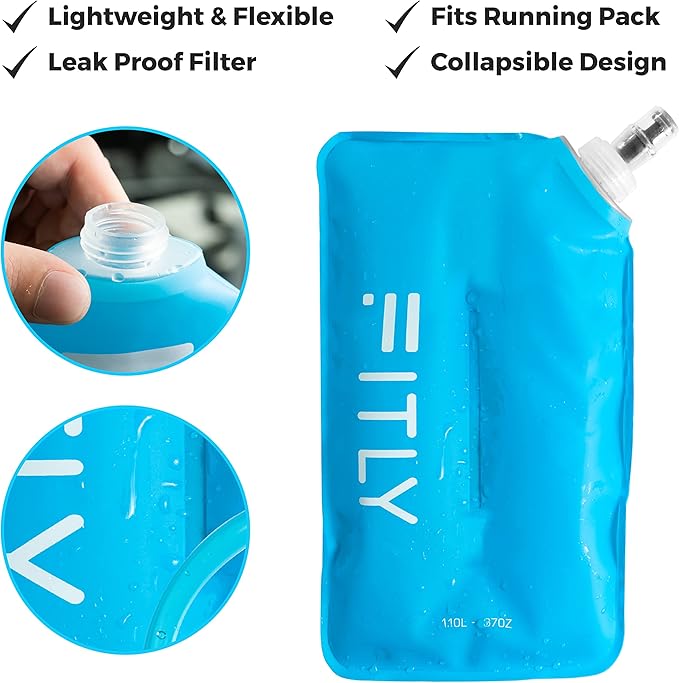 Soft Flask - Shrink As You Drink Soft Water Bottle for Hydration Pack - Folding Water Bottle Ideal for Running, Hiking, Cycling, Climbing & Rigorous Activity