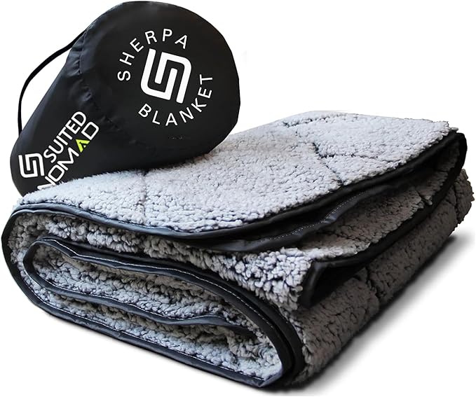 SUITEDNOMAD Large Waterproof Outdoor Stadium Blanket, Windproof and Warm Extra Thick Fleece or Quilted Sherpa, Great for Cold Weather Camping, Picnic, Sports, Festivals