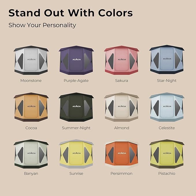 ACACIA Camping Tent, Pop Up Camping Tent with 8 Windows and Footprint, Waterproof Windproof Easy Setup Hub Tent for Family Camping, Hiking and Glamping