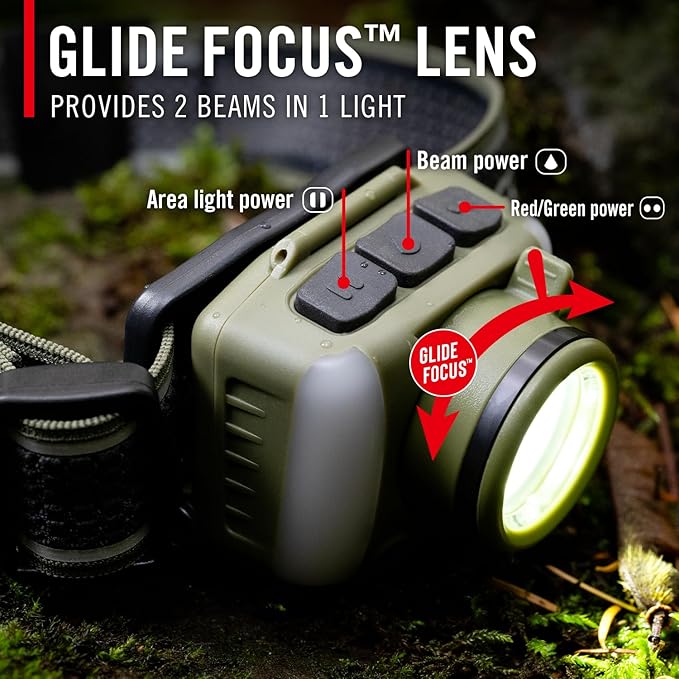 Coast FL95R 1250 Lumen Rechargeable Plus LED Headlamp with Green, Red and Area Light Modes and Glide Focus