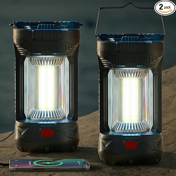 AlpsWolf Camping Lantern Rechargeable, 1000LM 4000mAh Rechargeable Lanterns 4 Light Modes LED Lantern for Camping, Hiking, Power Outages, Emergencies (2Pack-Black)