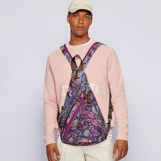 KL928 Canvas Sling Bag - Small Crossbody Backpack Shoulder Casual Daypack Rucksack for Men Women