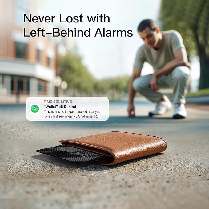 Wallet Tracker (Both iOS and Android) IP68 Bluetooth Smart Finder Card GPS Tracker for Bags Passport Works with Apple Find My (Apple MFi Certified) & Google Find My Device - Wireless Charging