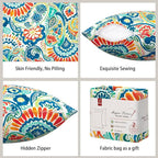 Magpie Fabrics Patio Pillow Covers ONLY 18"x18", Set of 2, Fade-Resistant Outdoor Indoor Cushion Cases Decorative Throw Pillowcase Shell for Couch Garden Furniture -Paisley Multi