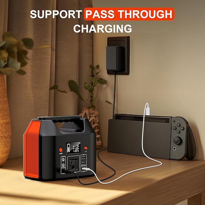 SinKeu 150W Power Bank Station, 122.8Wh/38400mAh LiFePO4 Battery, Solar Generator for Outdoor Camping, Traveling, Emergencies-Orange