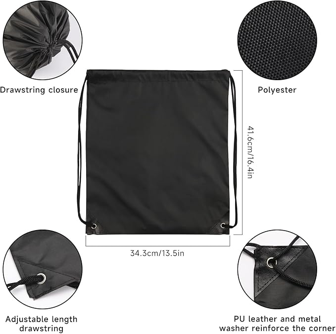 Kuhome 6Pcs Black Drawstring Backpacks Bulk String Bag Cinch Sack Pack Storage Knapsack Polyester Gift Bags Sports Drawstring Bags for Trip Party Gym Bags