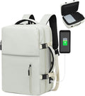 Lay Flat Carry on Travel Backpack, 30L Airline Approved, Fits 16" Laptop, USB-C & USB-A, Water Resistant, Beige