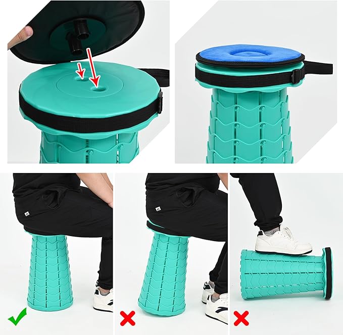 2 Pack Upgraded Collapsible Stool Folding Stool with Cushion,Retractable Folding Stool Max Load Capacity 400lbs, Portable Telescoping Stools for Camping Hiking Outdoor BBQ -Mint Green