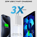 10Foot USB C Charger for iPhone 16 Charger, 2Pack 20W Type C Charging Block Long 10FT USB C Cord Cable Fast Charging for Apple iPhone 16/16e/16 Pro/16 Plus/16 Pro Max/15/15 Plus, iPad mini/iPad Air